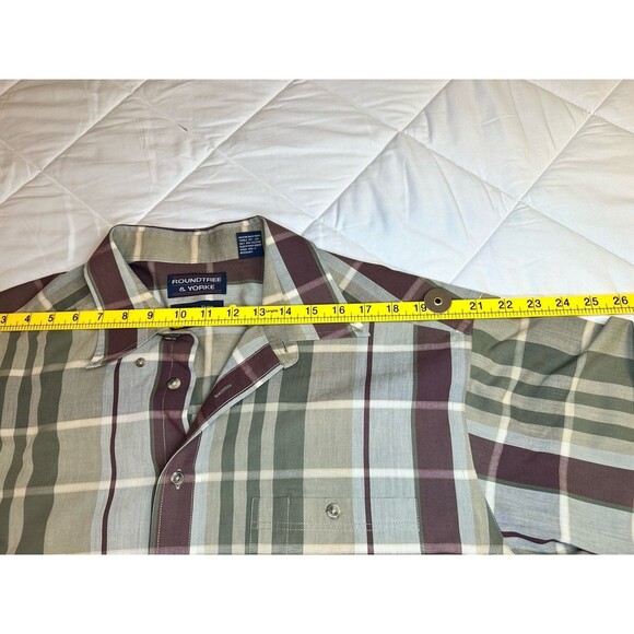 Roundtree & Yorke Shirt Men Size XL Dress Plaid Non Iron Collar Button Down Brow - Picture 6 of 9
